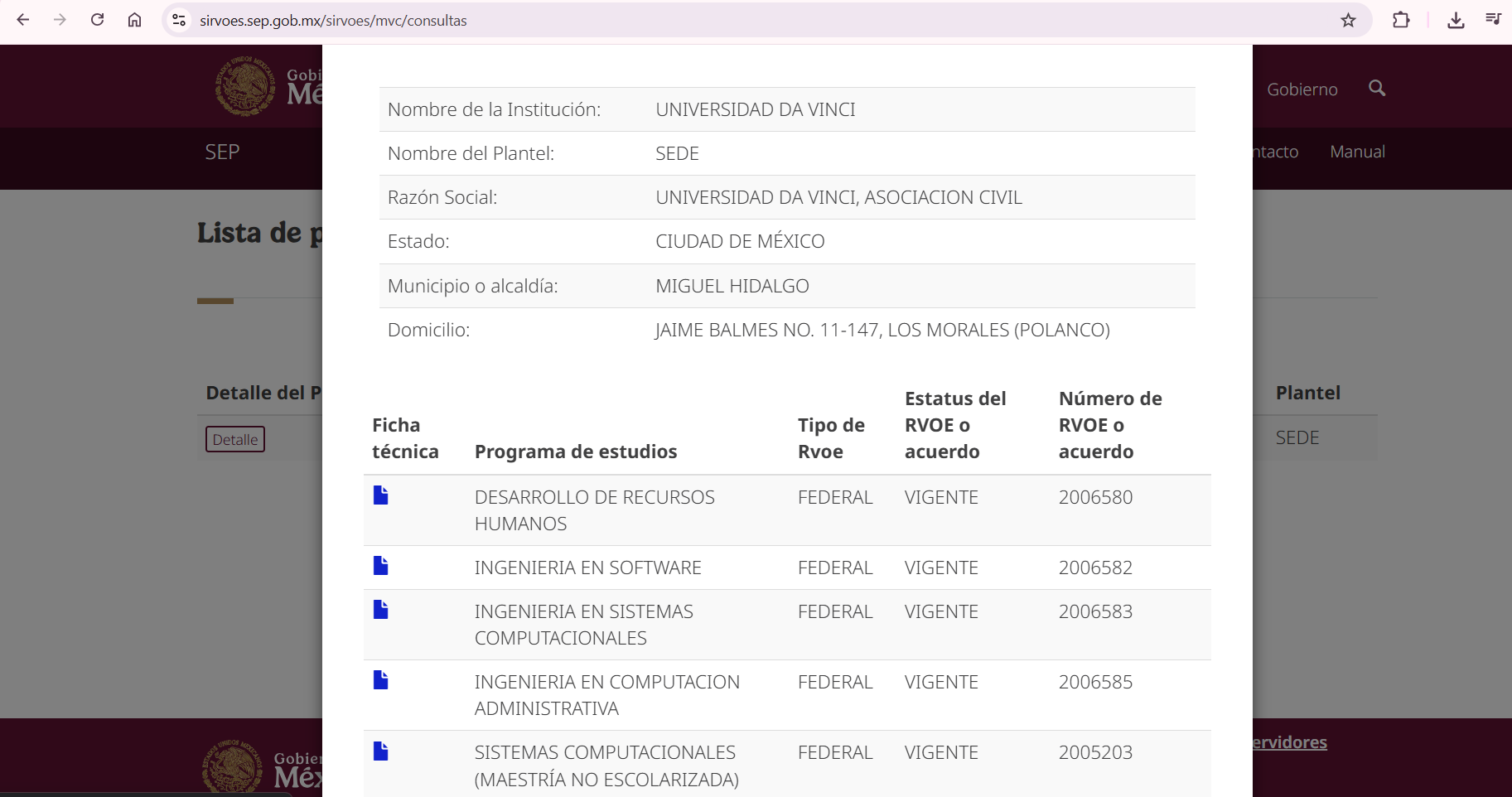  RVOE de las Maestrías UDAVINCI 